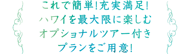 これで簡単！充実満足！ハワイを最大限に楽しむオプショナルツアー付きプランをご用意！