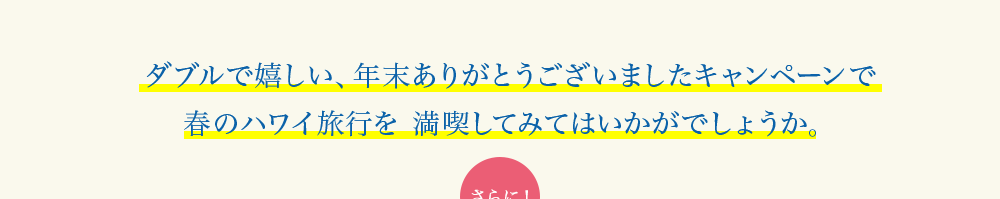 ダブルで嬉しい、年末ありがとうございましたキャンペーンで春のハワイ旅行を満喫してみてはいかがでしょうか